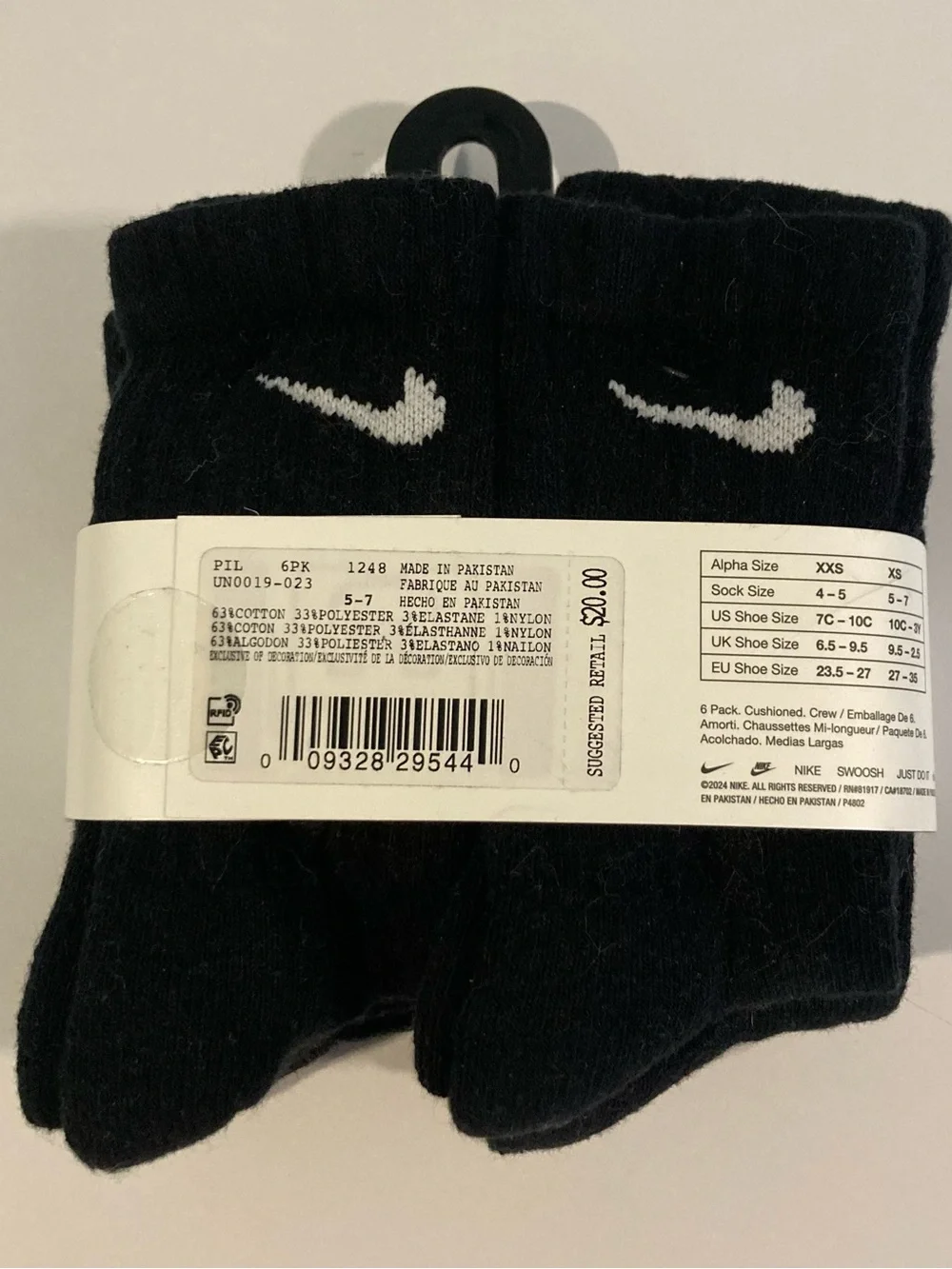 Nike Youth DriFit Cushioned Crew Socks 6 Pair Black - Size 10C-3Y School Kids XS